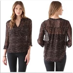 Joie Adana Silk Leopard Print Top Size Medium